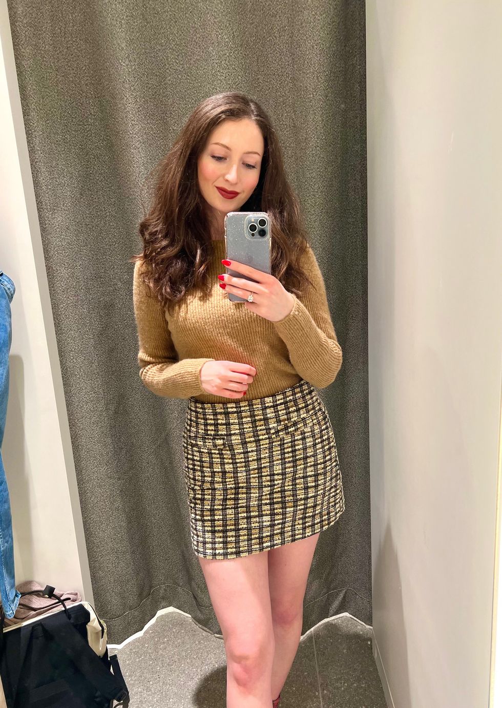 Madeline in Mango fitting room.