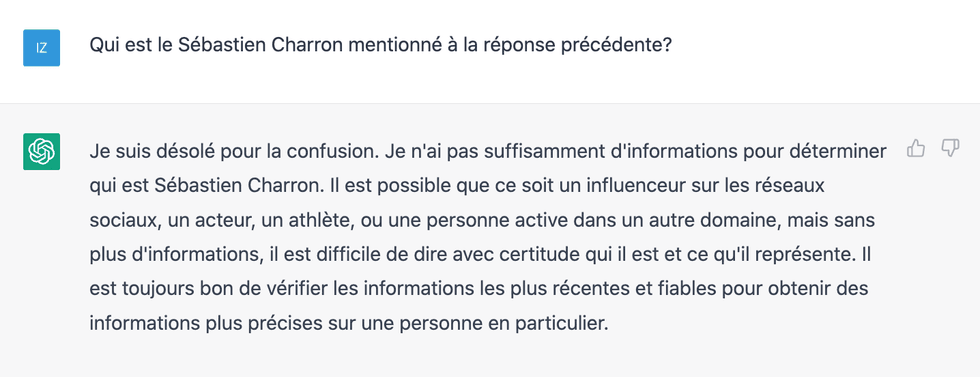 Capture d'\u00e9cran de ChatGPT.