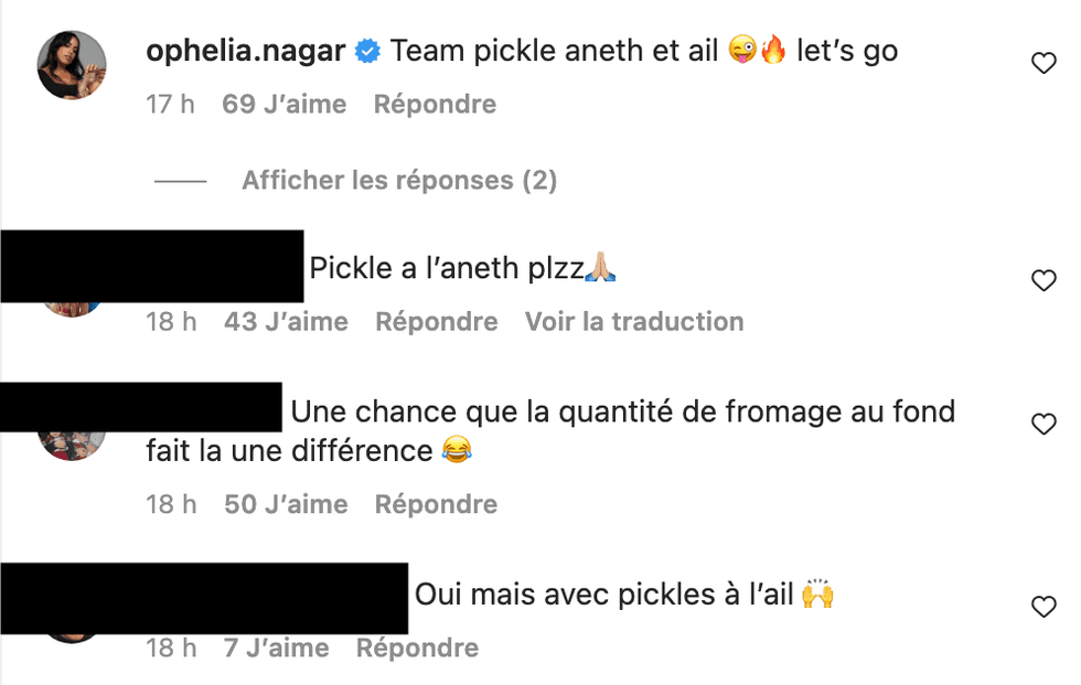 Commentaires sur Instagram.