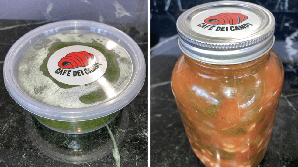 Du pesto. Droite : De la soupe.