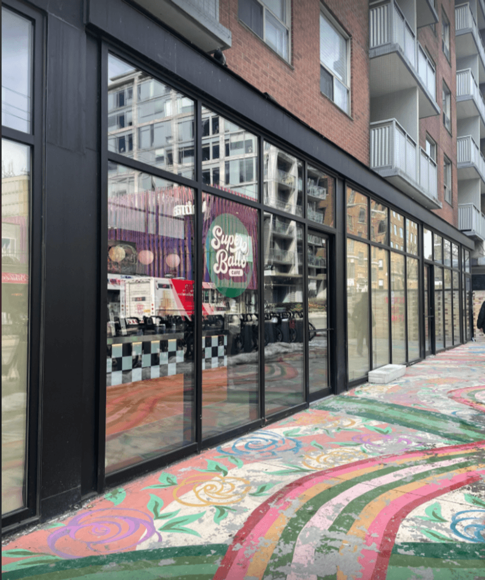 The street view of Superballs Cafe.