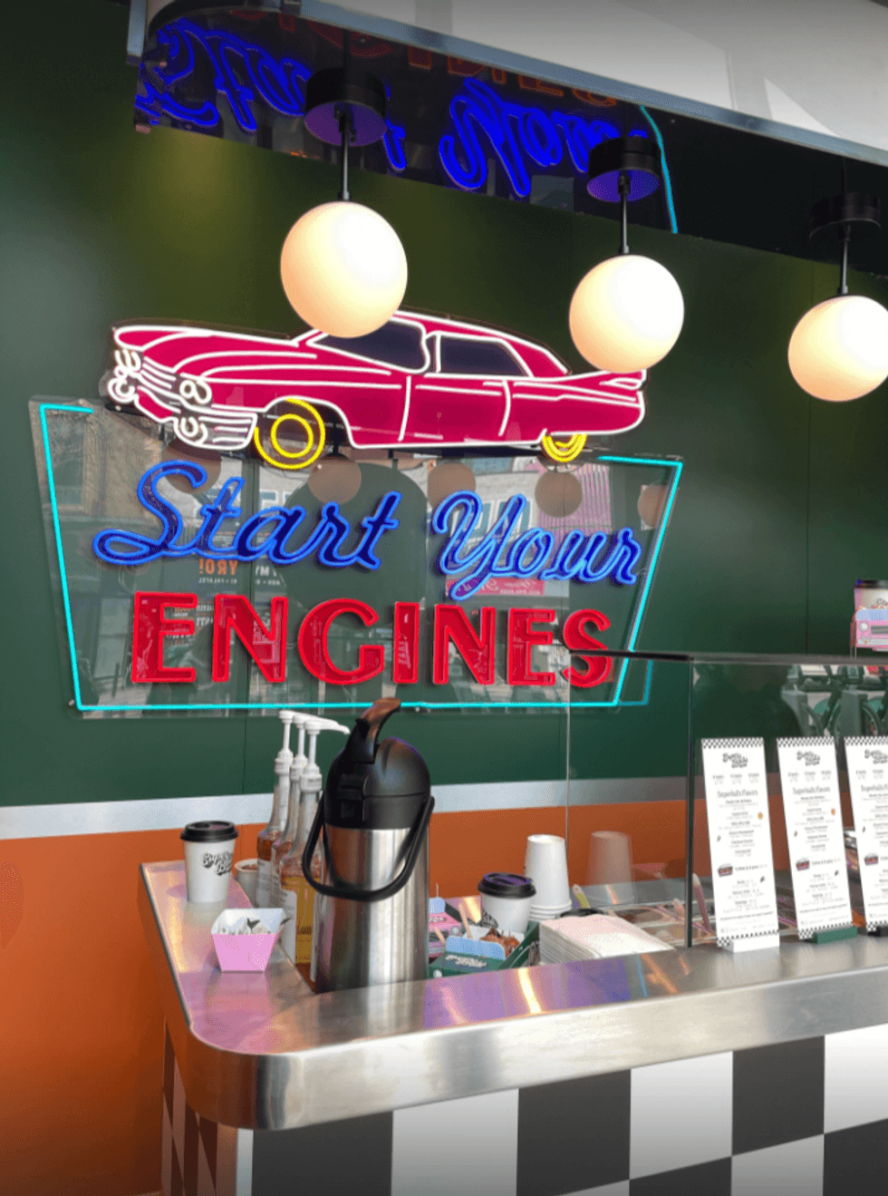 Superballs Cafe take-out counter.