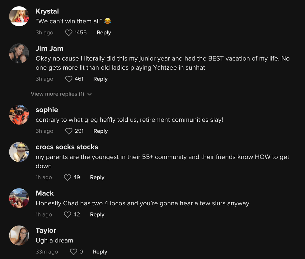 Part of the comment section on Leahy's viral TikTok video.