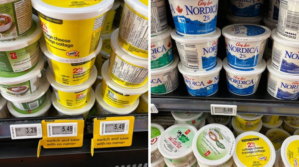 The non-existent price different between No Name and brand name cottage cheese.
