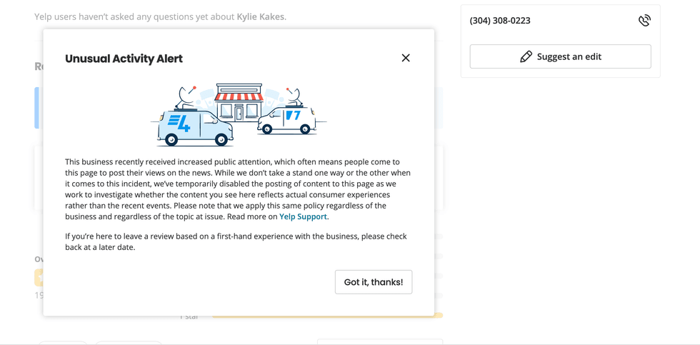 The Yelp notice.