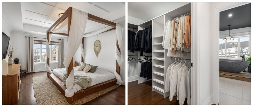 Chambre principale. Droite : Penderie et salle de bain.