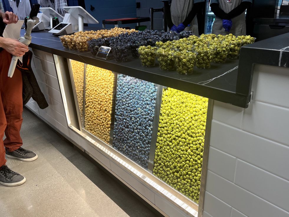A colourful popcorn display.
