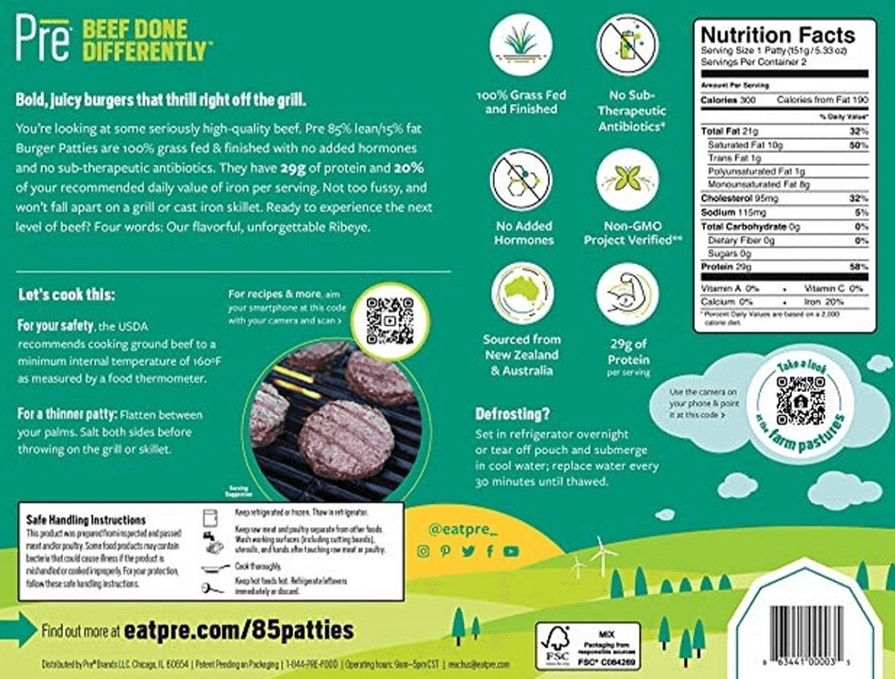 The back of the recalled burger patties package.