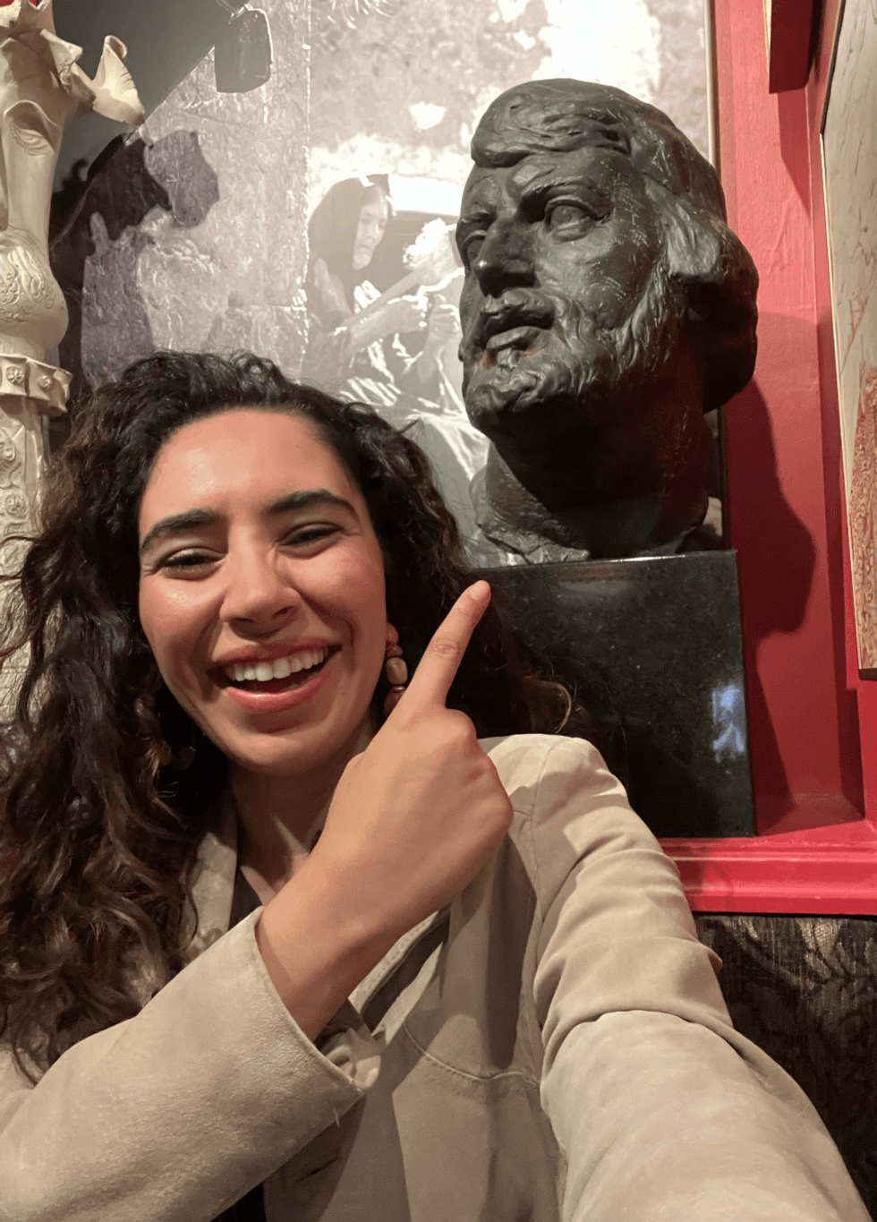 Mira Nabulsi and Joso's statue.