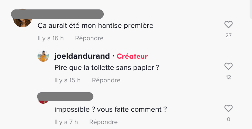 Commentaires sur TikTok.