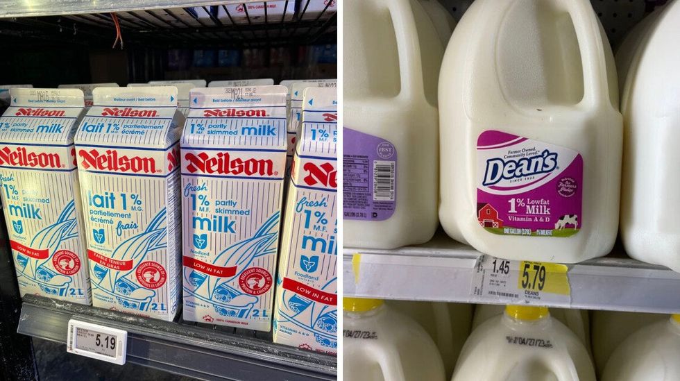 1 % milk at Loblaws. Right: 1% milk at Target.