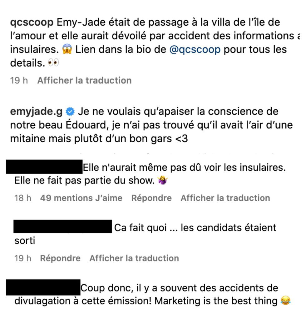 Commentaires sur Instagram.