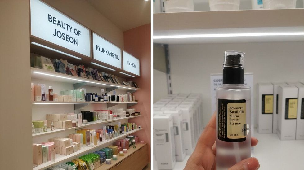 Skin care products a Sukoshi Mart. Right: COSRX essense.