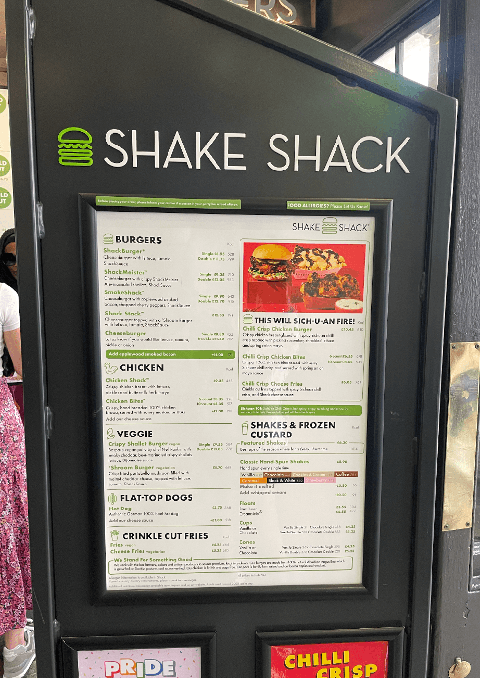 Shake Shack menu with GBP prices.