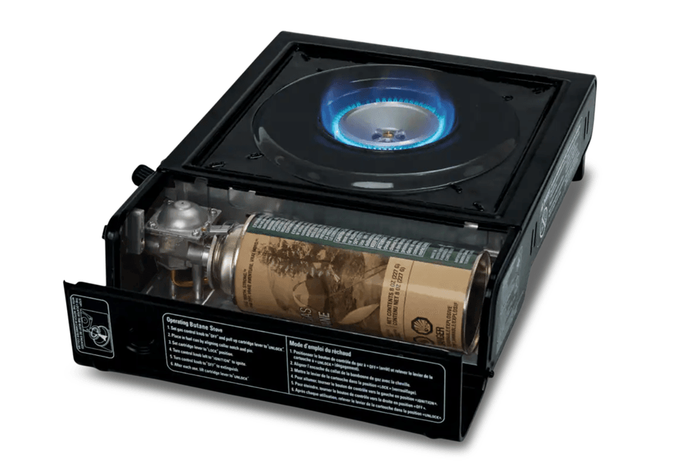 An Outbound butane camping stove.