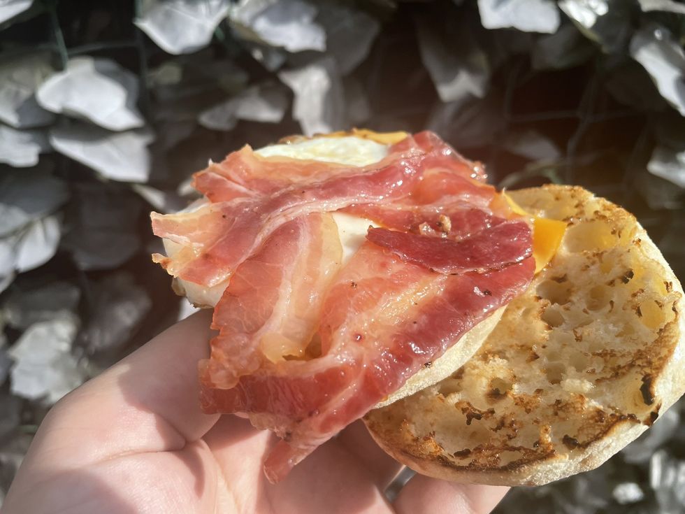 The inside of the new Smoky Honey Bacon Breakfast sandwich.