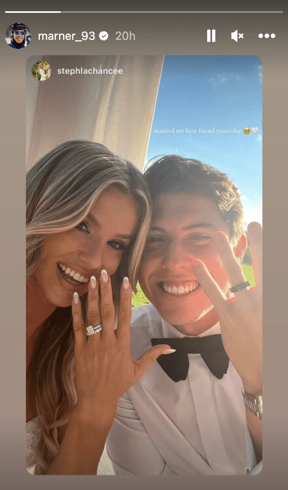 Stephanie LaChance and Mitch Marner on their wedding day.