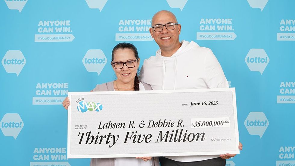 \u200bLotto Max winners Lahsen Rezrazi and Debbie Ramsay.