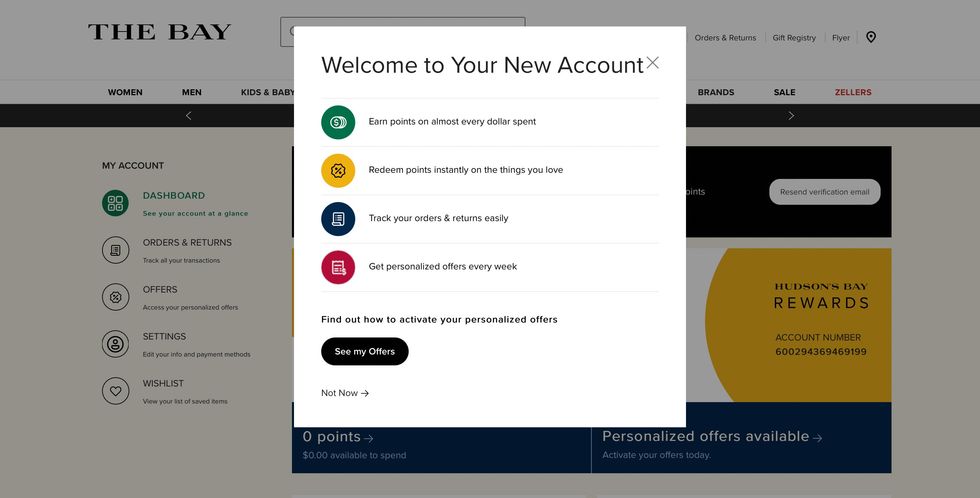 The menu screen of the rewards program.